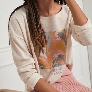 Anthropologie Catrina Thermal Waffle Pullover Top
